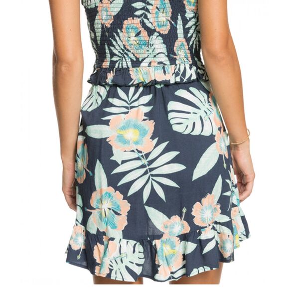 Roxy Face to Love Ruffle Mini Skirt Tropical Leaf Print Flirty Wrap Feminine M - Picture 8 of 11